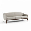 Mid-century modern three-seater sofa in light gray fabric with wooden legs 210 x 90 x 80cm