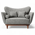 Gray fabric loveseat with three matching cushions and wooden legs 150 x 100 x 80cm