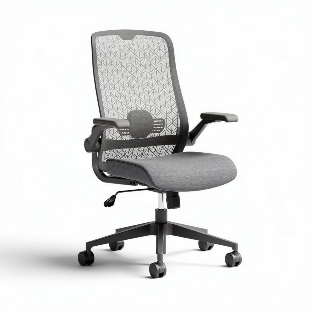 Mesh office chair with ergonomic design and adjustable height features in gray 60 x 60 x 100cm