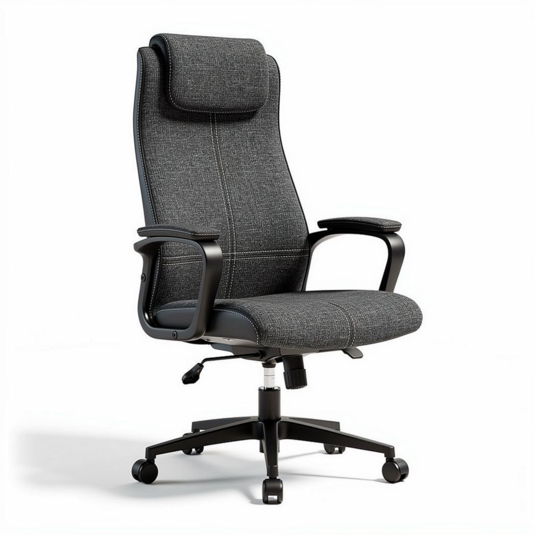 Ergonomic office chair with adjustable headrest and lumbar support grey fabric 70 x 70 x 120cm