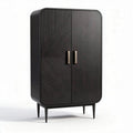 Black wooden storage cabinet with geometric patterns and dual doors 80 x 50 x 140cm