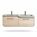 Double sink bathroom vanity with wooden cabinet and gray stone countertop 120 x 50 x 40cm