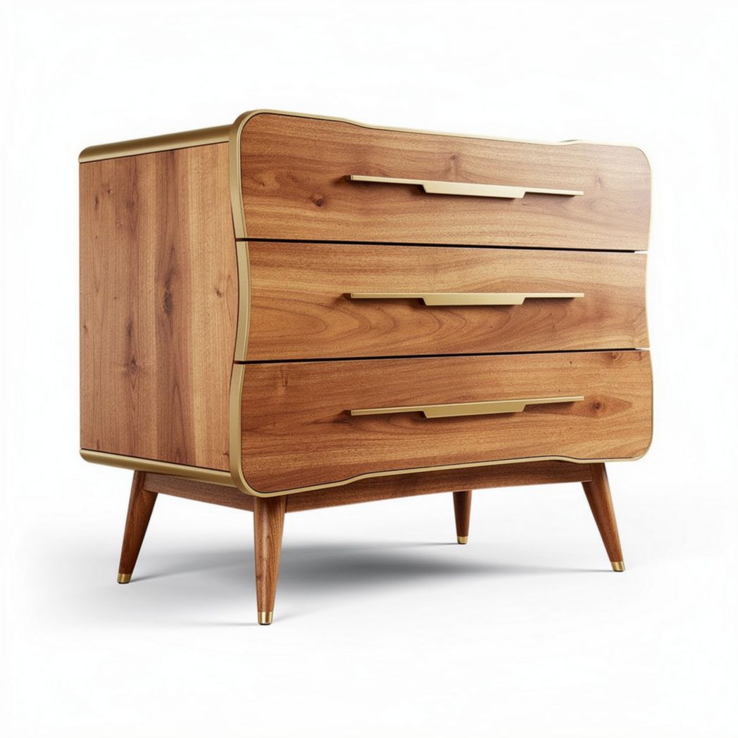Wooden dresser with three drawers and gold accents 90 x 45 x 80cm