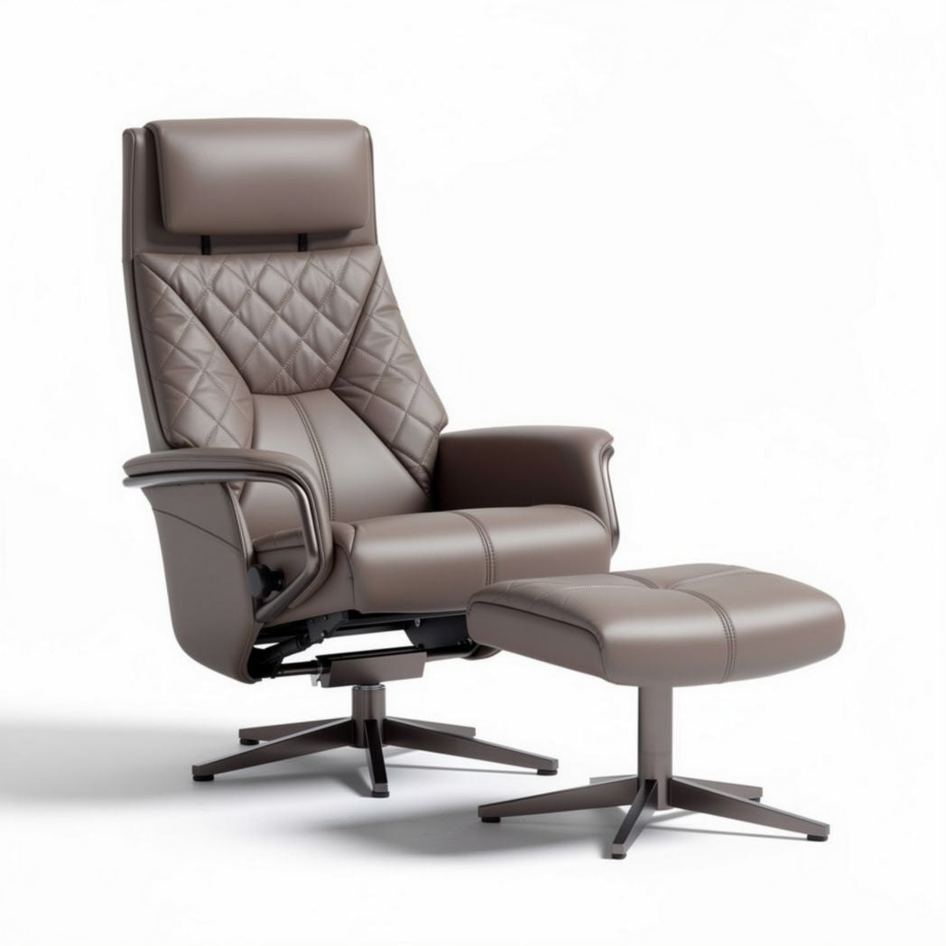 Reclining lounge chair with ottoman in brown faux leather 90 x 75 x 110cm