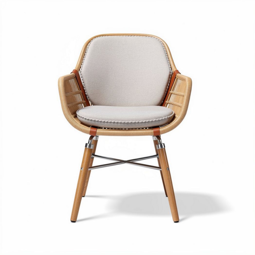 Rattan dining chair with soft cushion and wooden legs 60 x 60 x 80cm