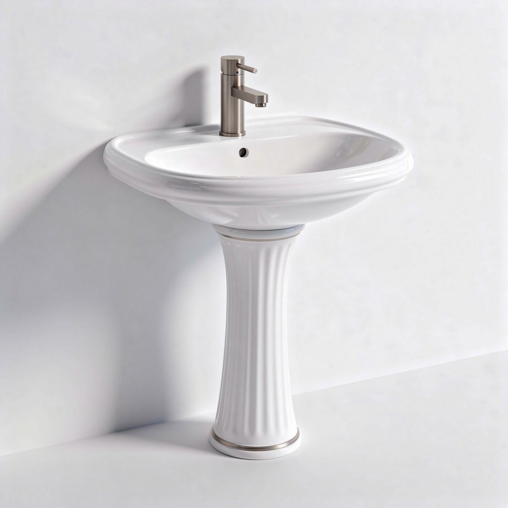 Pedestal sink with modern faucet in ceramic white finish 50 x 40 x 85cm